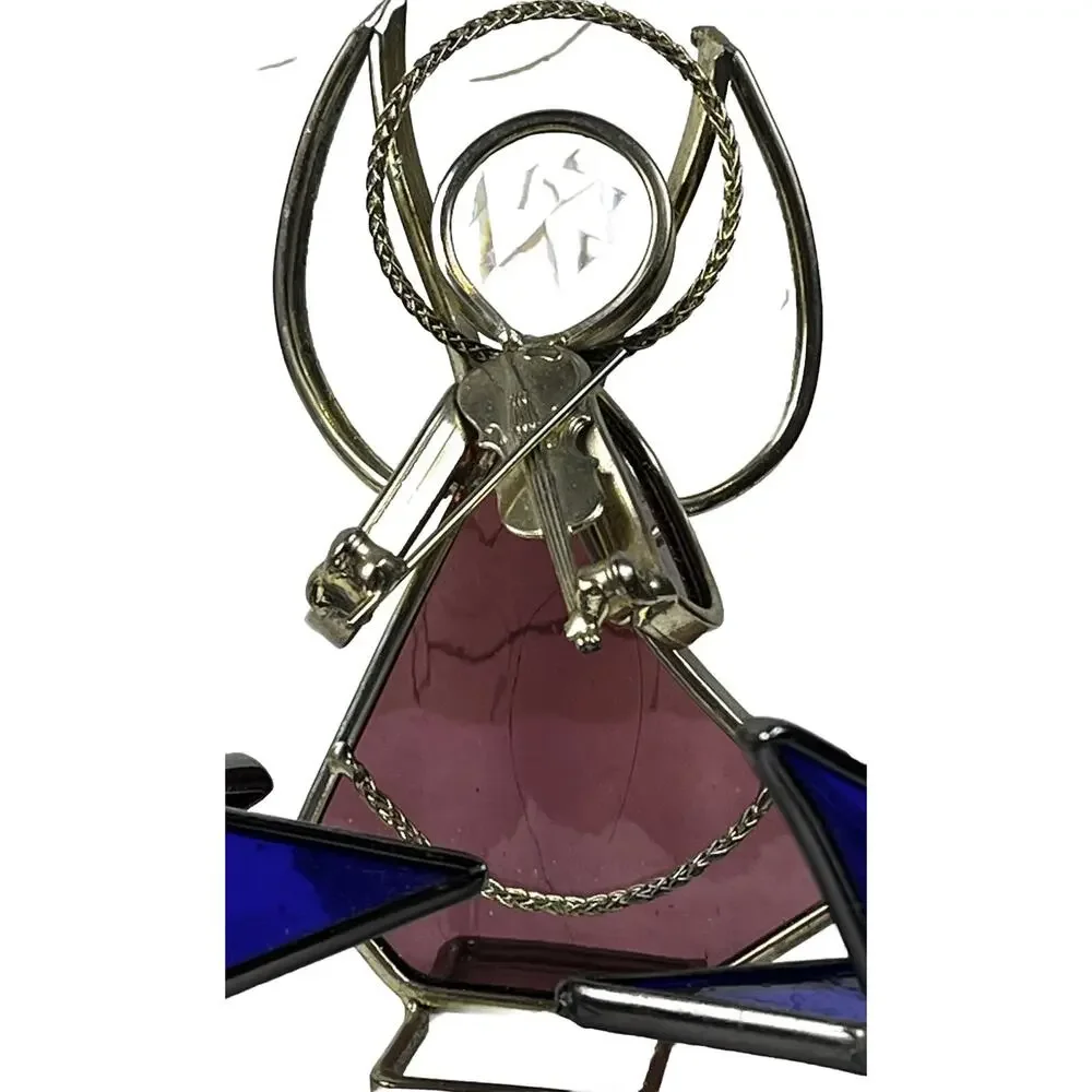 Set of 7 Stained Glass Cobalt Blue Snowflake Ornaments 4 Handmade Angel &Crosses